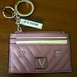 NWT victoria secret card holder/ change purse key chain mauve colored w/ silver
